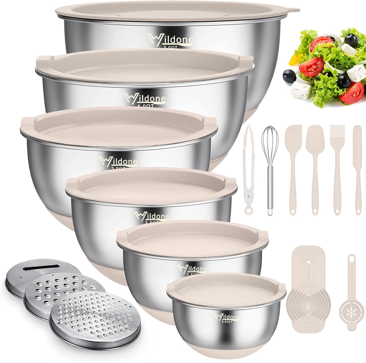 Wildone Mixing Bowls with Airtight Lids, 22 PCS Stainless Steel Nesting Bowls, w...