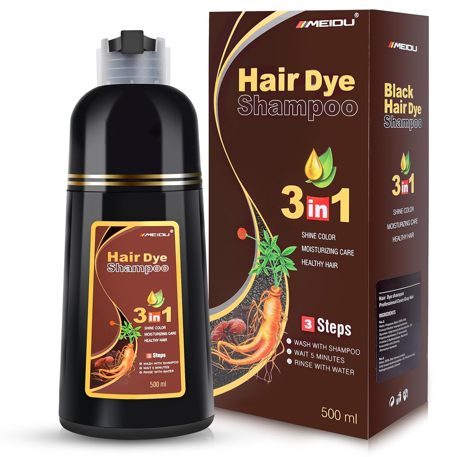 Brown Hair Dye Shampoo Permanent for Men&Women,Instant Hair Color Shampoo for Gr...