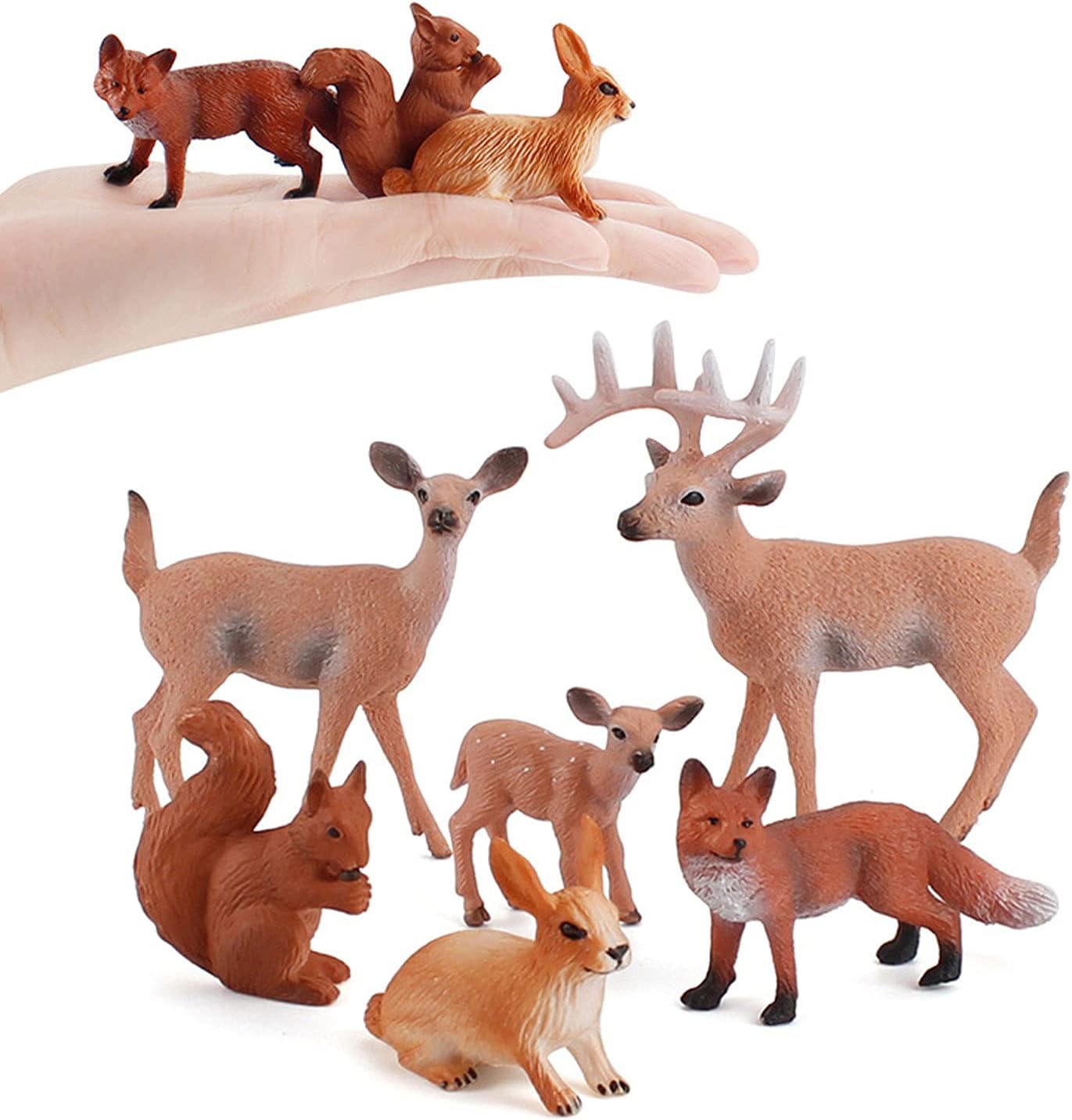 JOKFEICE Woodland Animals Figures, 6pcs Plastic Re...