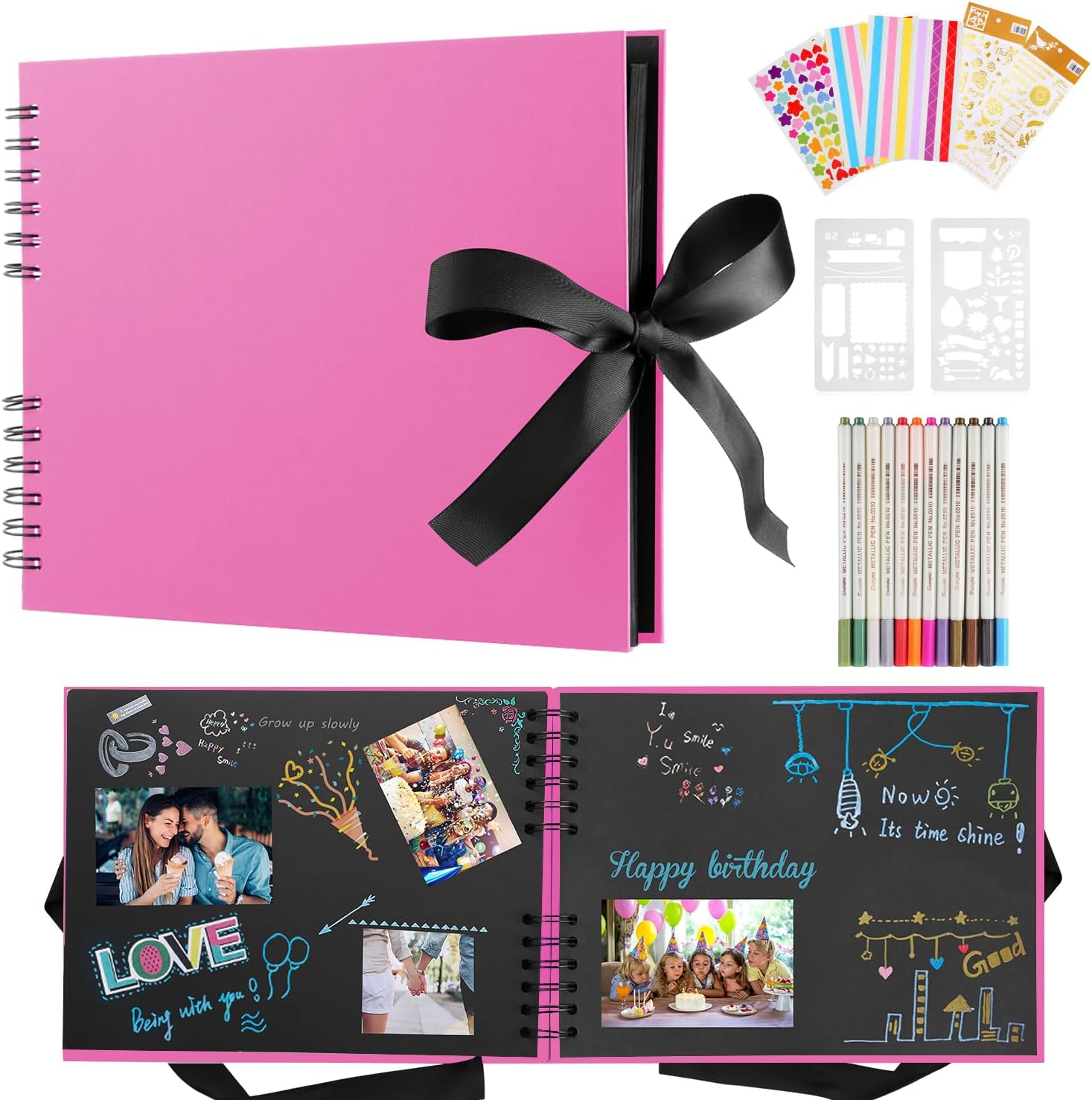 DazSpirit Photo Album Scrapbook - 80 Page DIY Memory Book with 12 Metallic Pens...