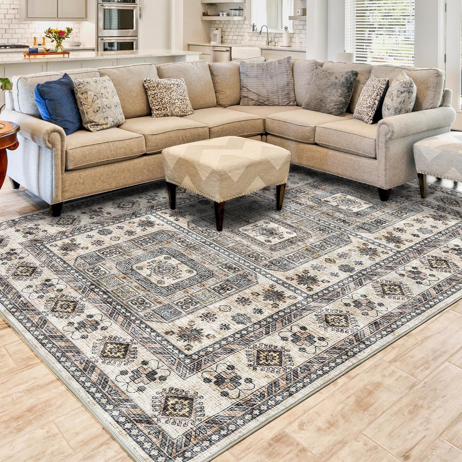 Vintage Washable Rug，8x10 Boho Area Rug for Living Room, Bedroom, Kitchen, Soft...