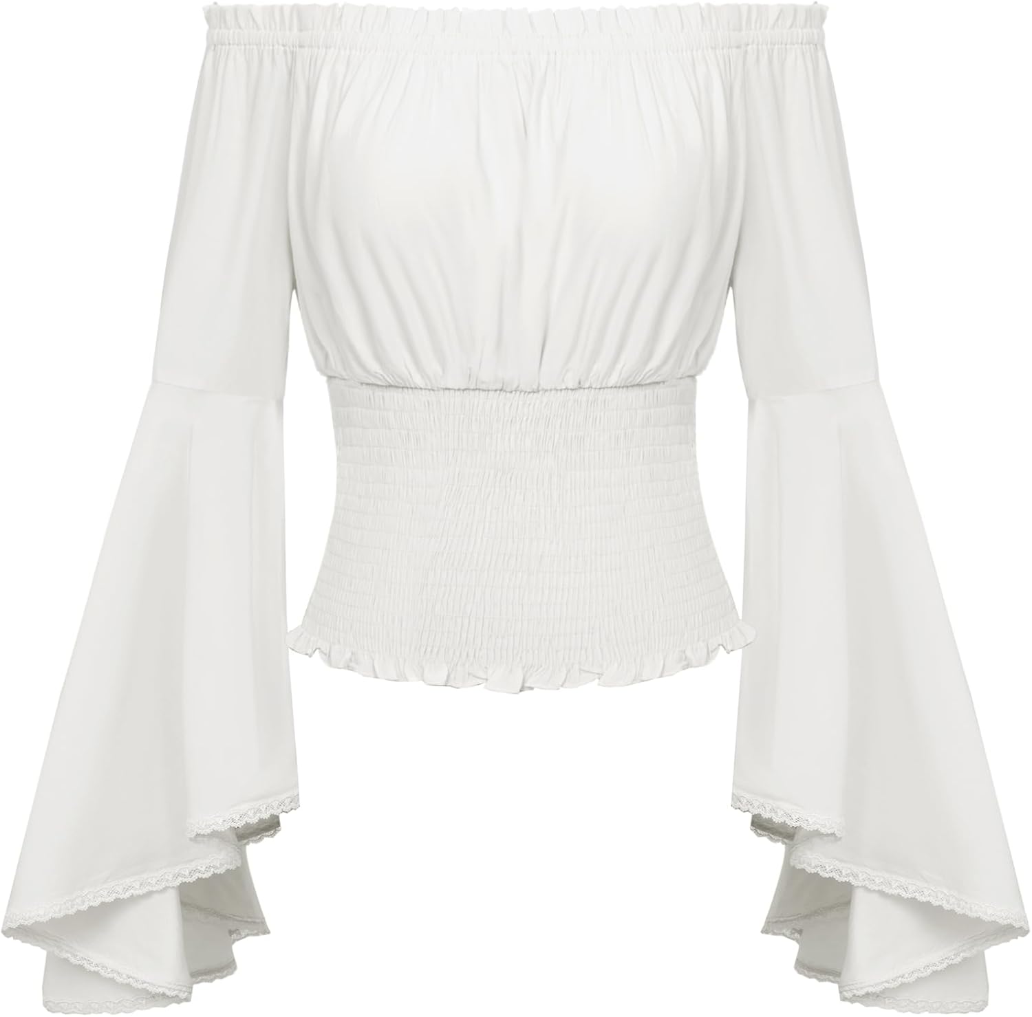 Scarlet Darkness Women Bell Sleeve Smocked Top Off The Shoulder Peasant Blouse R...