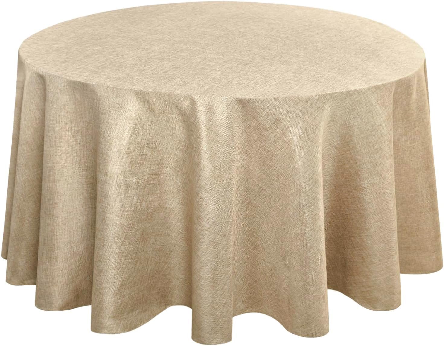 Hiasan Round Linen Tablecloth 120 Inch - Wrinkle and Stain Resistant Washable Po...