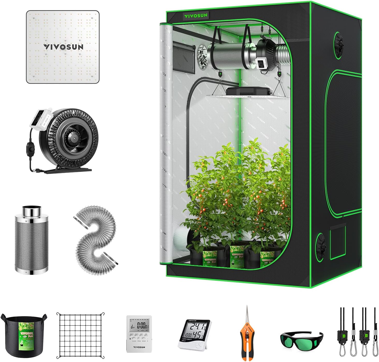 VIVOSUN GIY 4x4 Grow Tent Complete System, 4x4 Ft. Grow Tent Kit Complete with V...