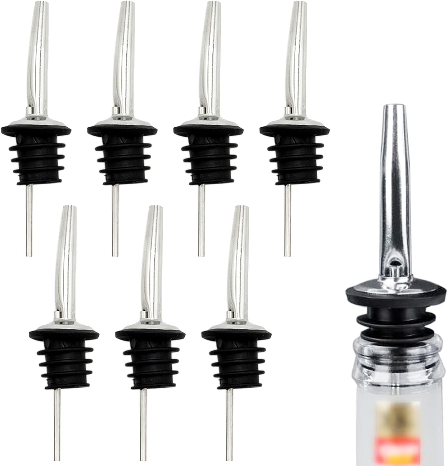 7 Pieces Bottle Speed Pourers, Stainless Steel Liquor Pourers Bottle Dispenser f...