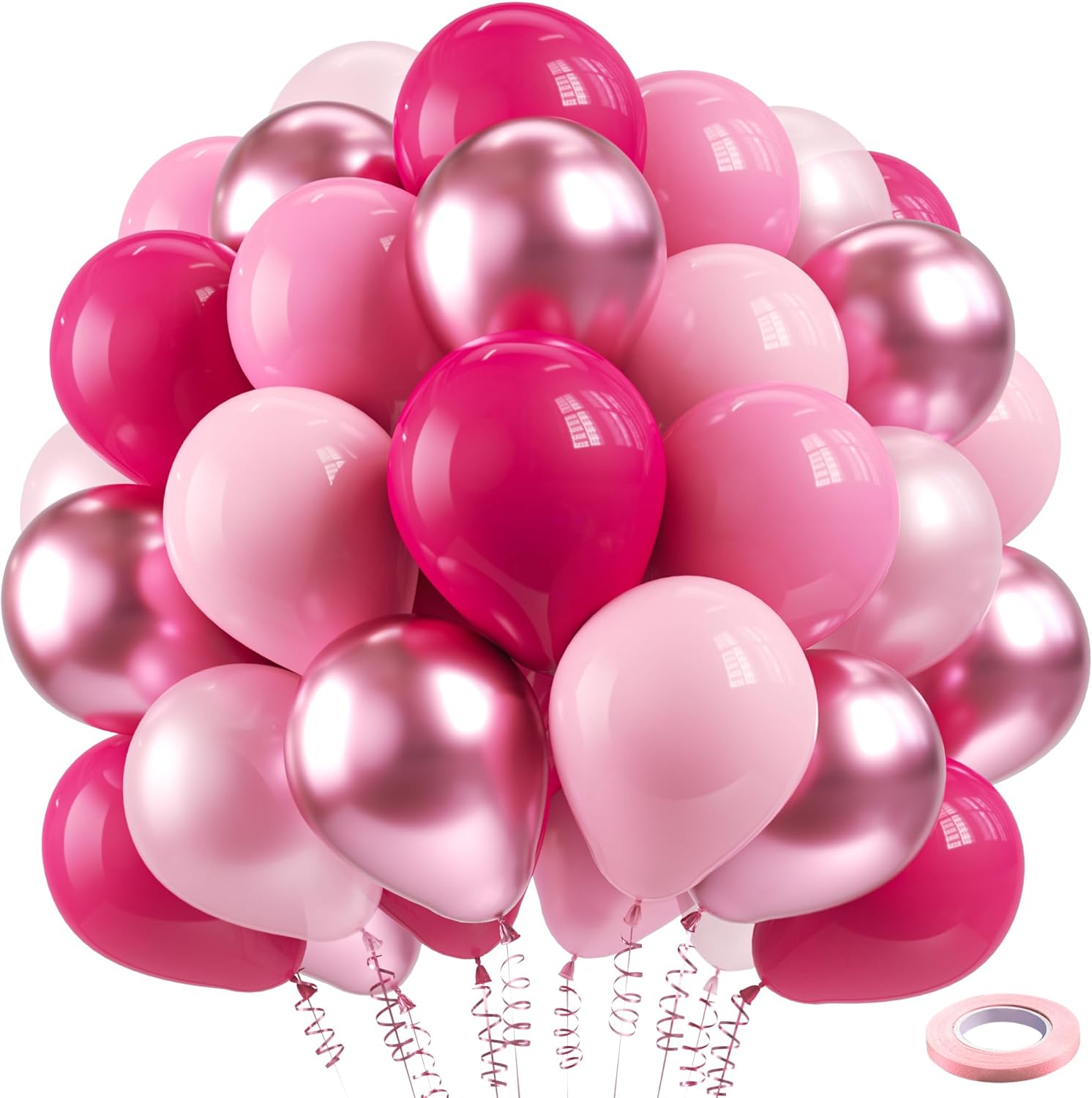 Bezente Pink Balloons Set,Special Balloons Kit for Birthday,60pcs 12 inch Metall...