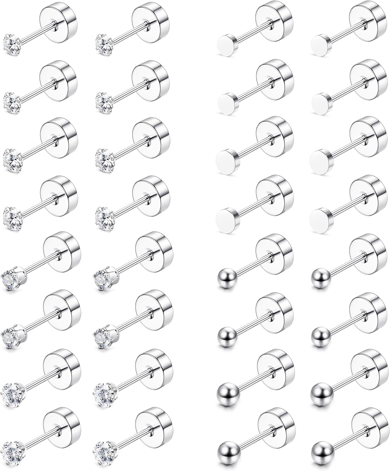 JeweBella 16 Pairs Flat Back Earrings Tiny Stud Earrings for Women Men Surgical...