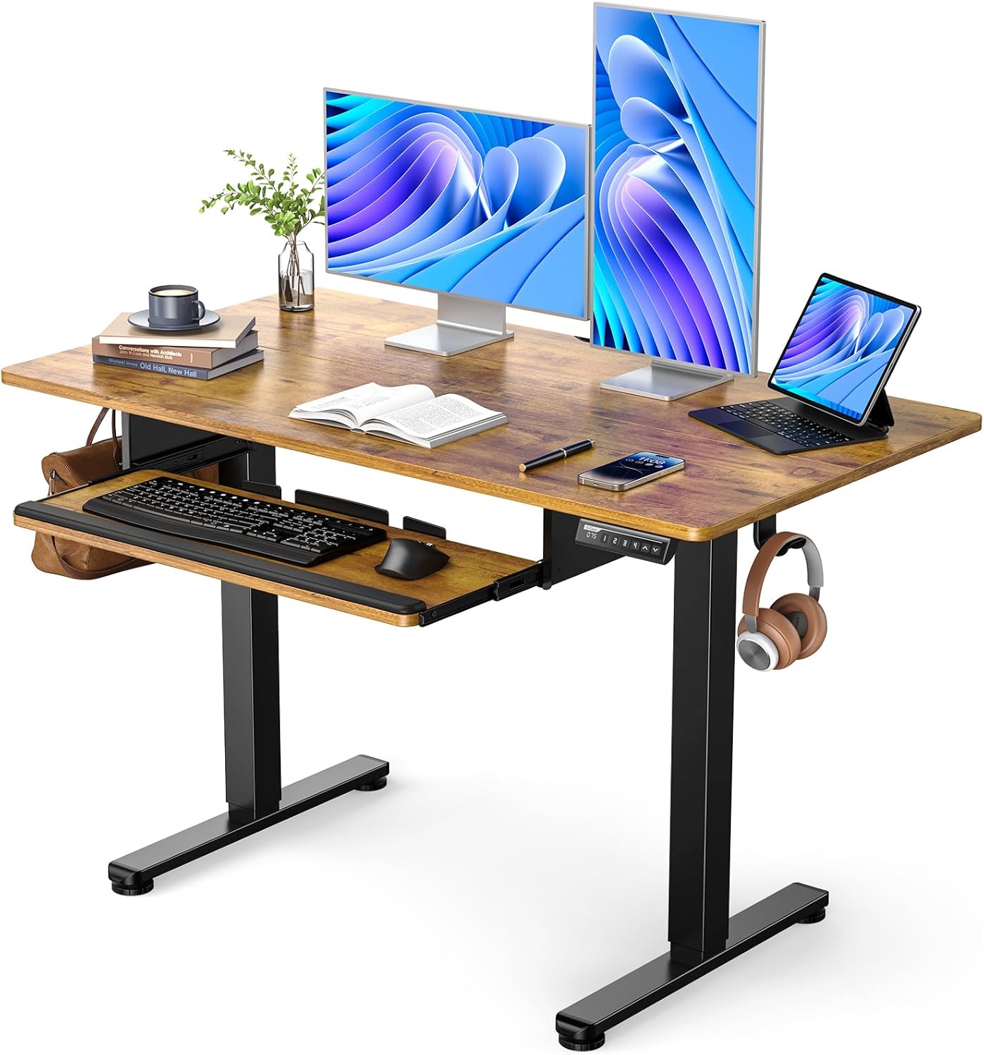 ErGear Electric Standing Desk with Full Size Keyboard Tray, Adjustable Height Si...