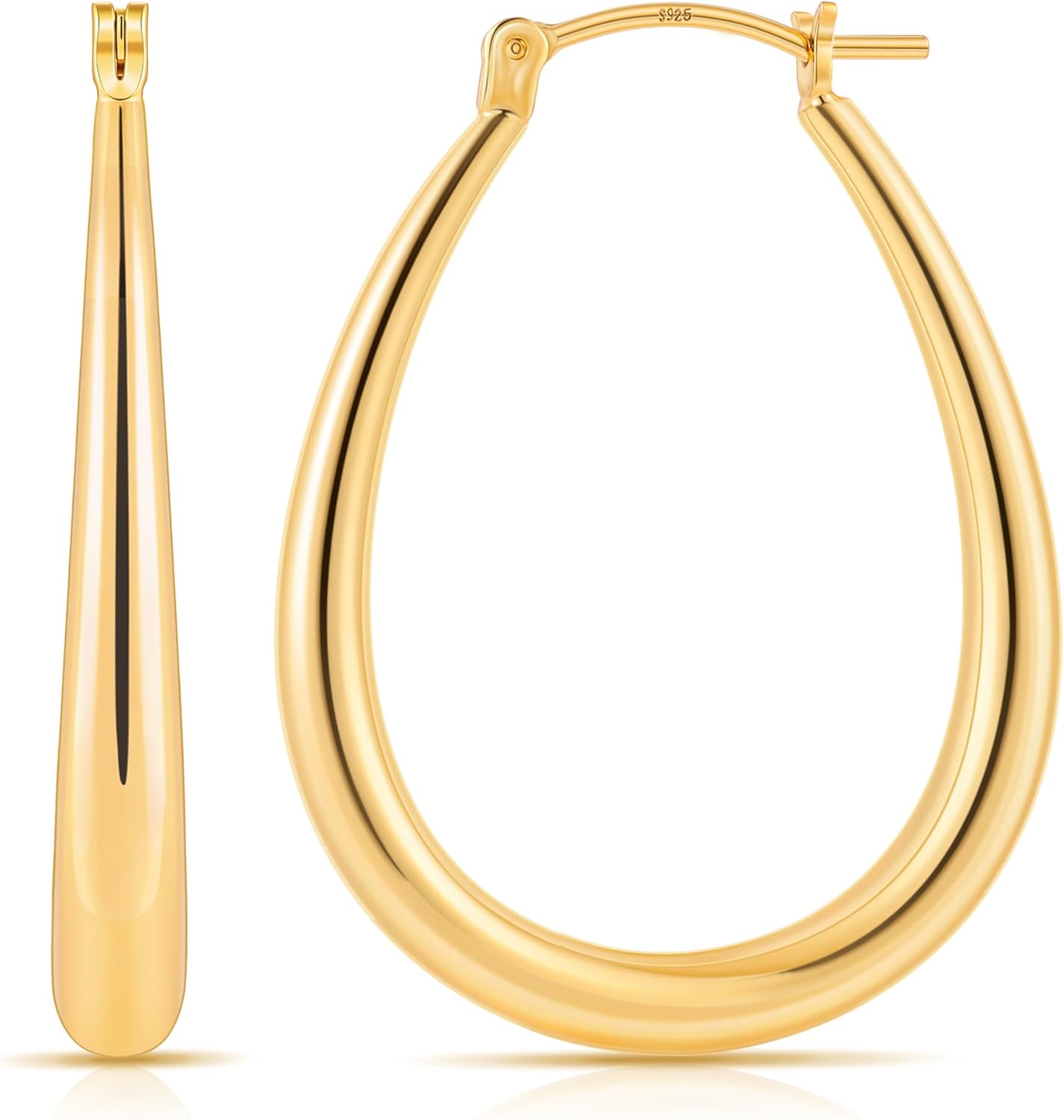 Gacimy Gold Chunky Hoop Earrings for Women, 14K Gold Plated Oval Hoop Gold Earri...
