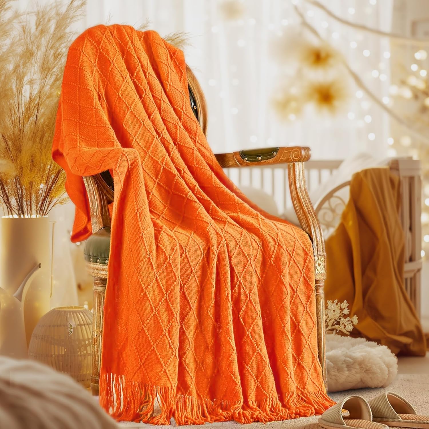 inhand Fall Throw Blanket Burnt Orange Halloween Decor for Couch, Soft Living Ro...
