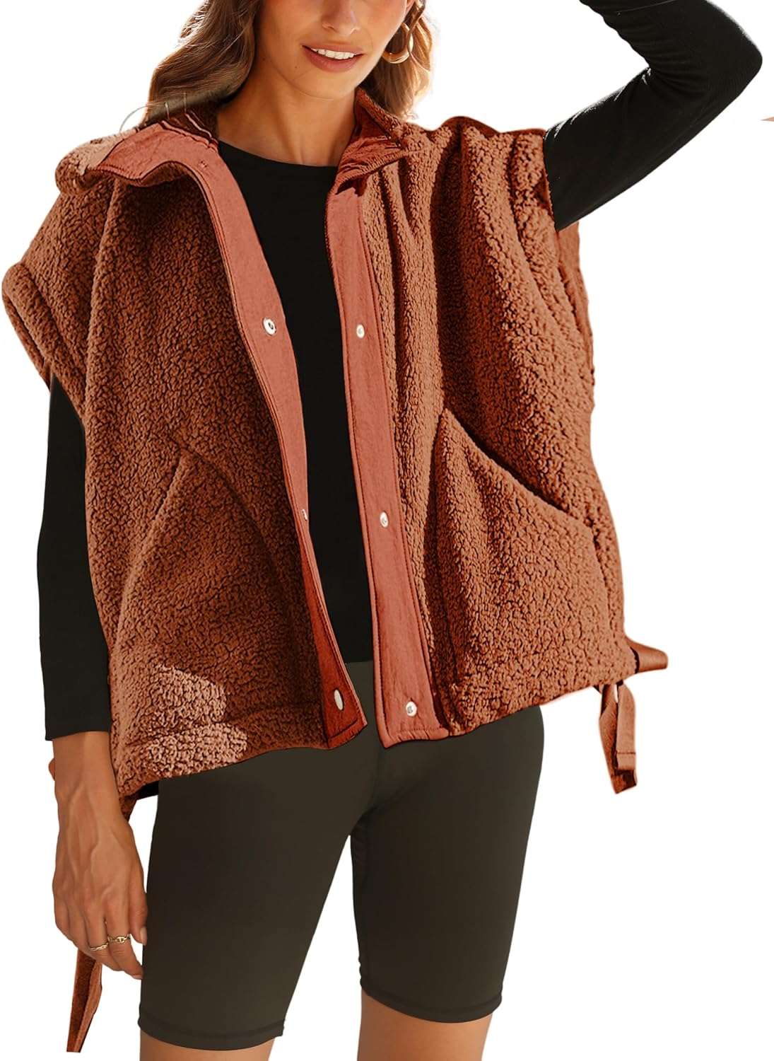 OPCAKM Women's Fuzzy Fleece Vest Oversized Sleeveless Sherpa Jacket Warm Button...