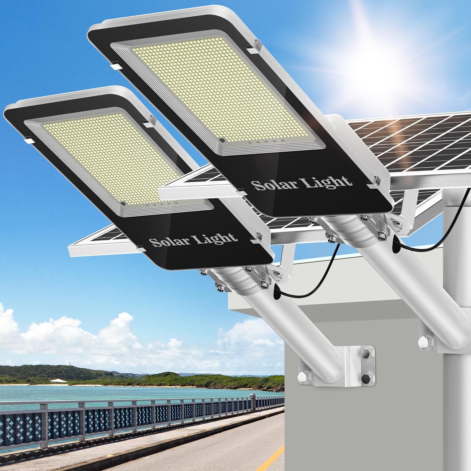 4000W Solar Street Lights Outdoor - LED 6500K Solar Lights Outdoor Dusk to Dawn,...