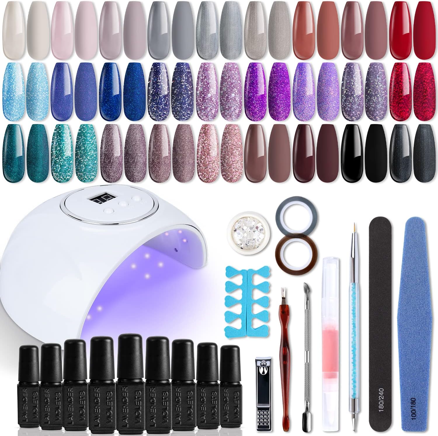 Lavender Violets 48 Pcs Gel Polishes UV LED Nail Curing Lamp Dryers 54W Nail Lig...