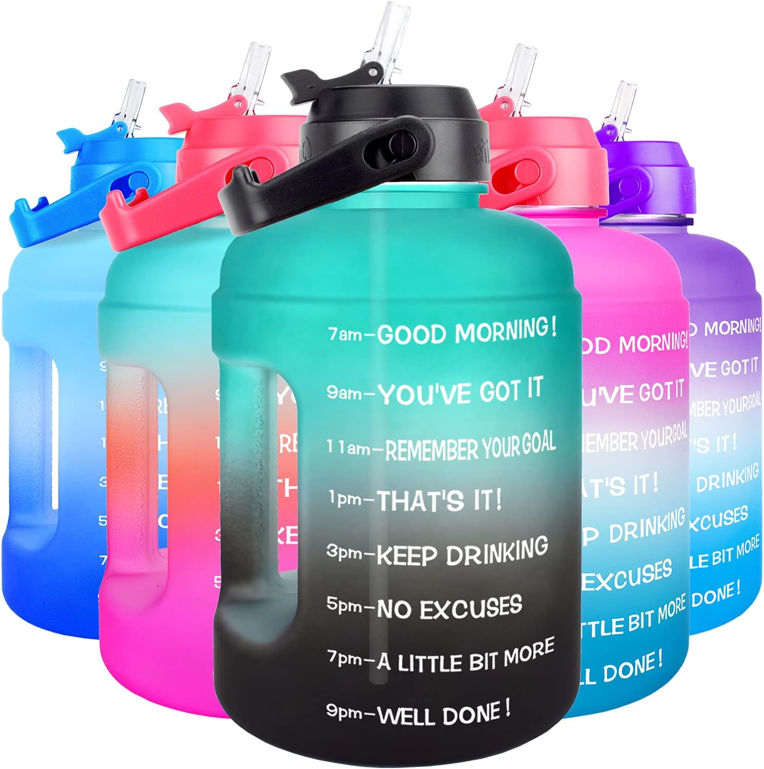 BuildLife Motivational Water Bottle 2.2L - Large Capacity Water Jug with Straw &...