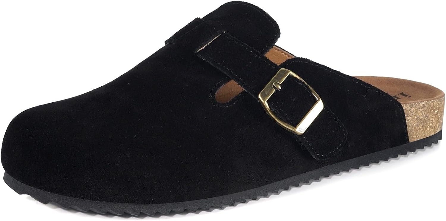 Intini Womens Suede Clogs Mens Leather Mules Cork Footbed Sandals with Arch Supp...