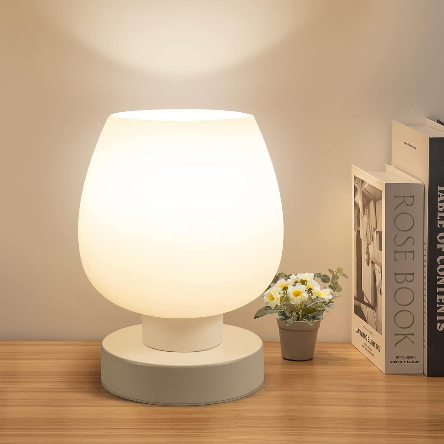 ONEWISH Touch Bedside Table Lamp - Modern Small Lamp for Bedroom Living Room Nig...