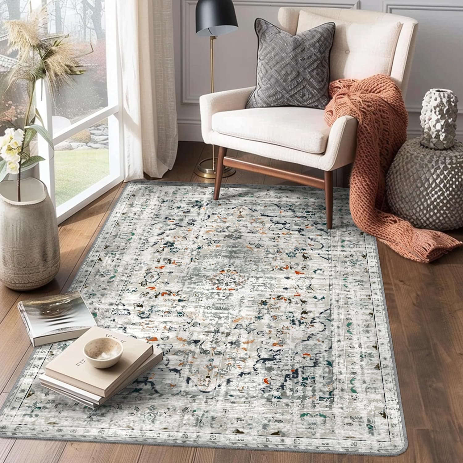 Area Rug 4x6 - Machine Washable Rug for Living Room, Non Slip Rug for Bedroom Di...