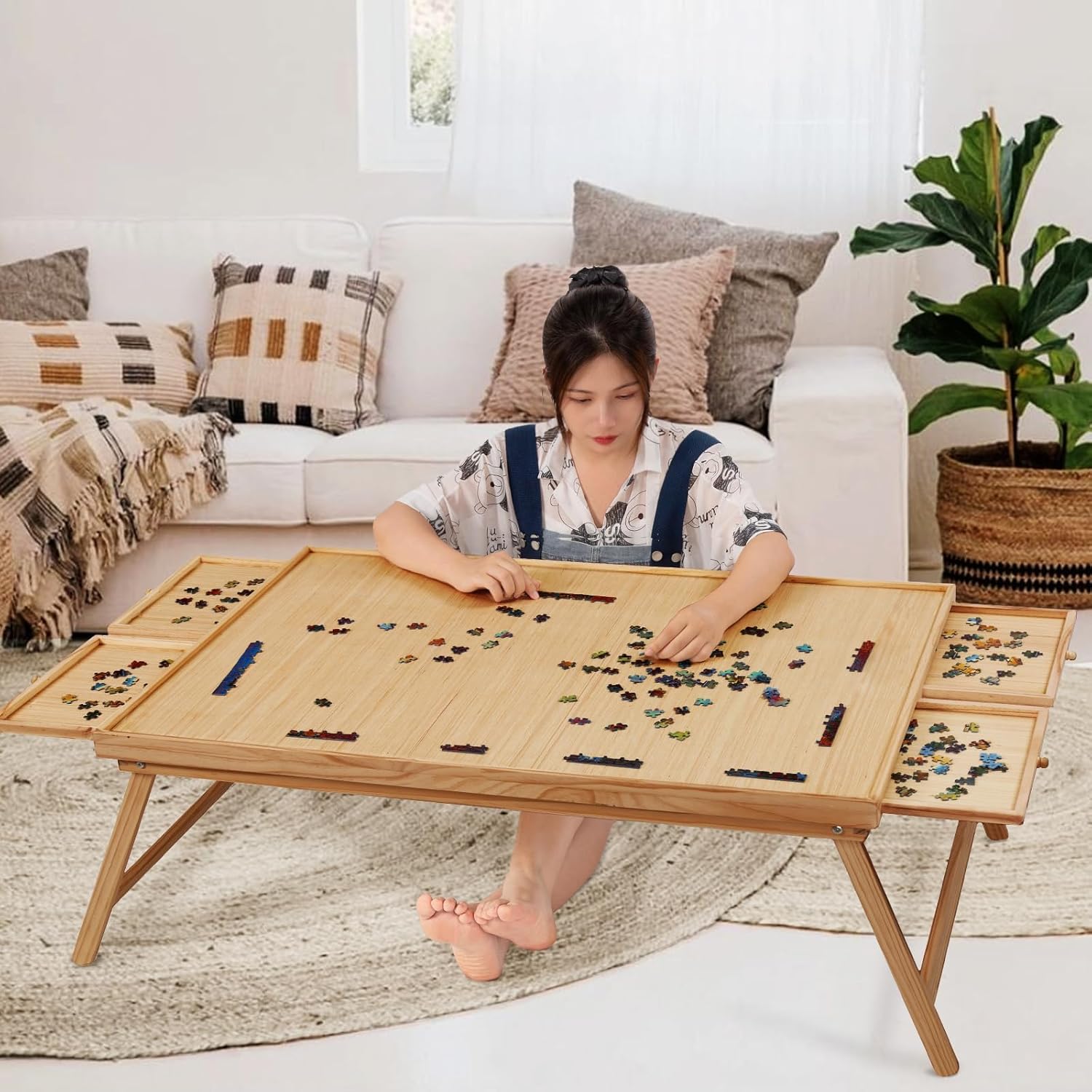 TEAKMAMA 2000 Piece Wooden Jigsaw Puzzle Board with 4 Drawers, Folding Puzzle Ta...