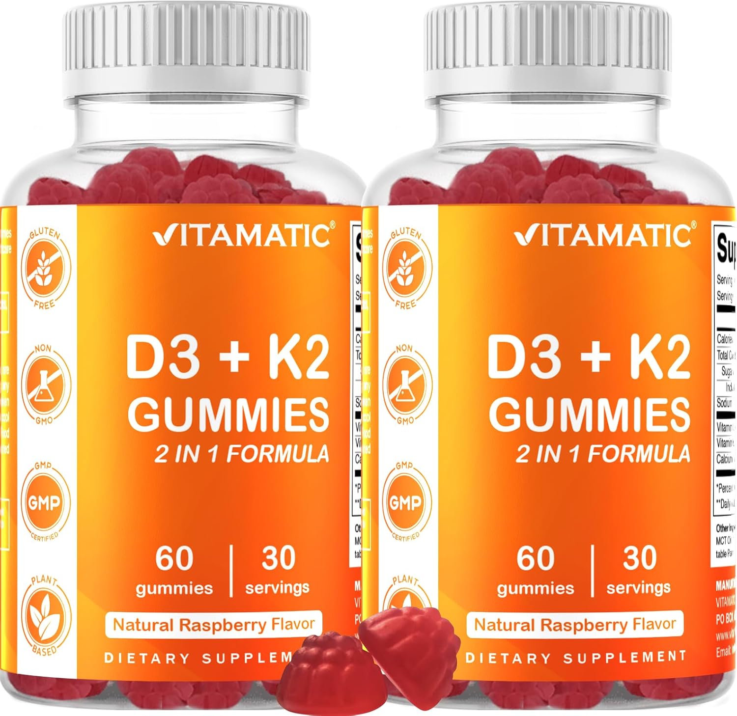 Vitamatic 2 Pack Vitamin D3 K2 Gummies, Special Vitamin Gummies for Healthy Bone...