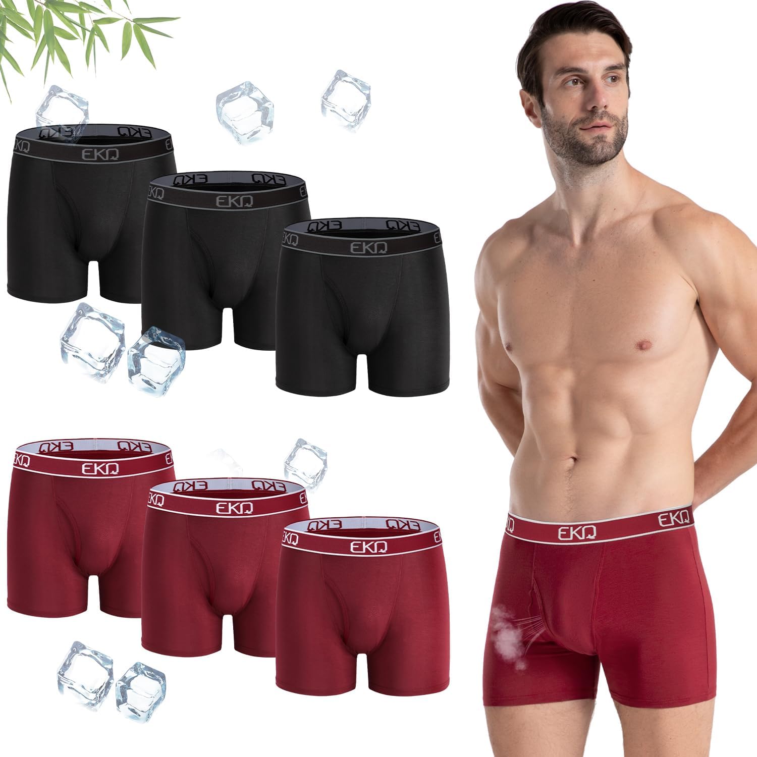EKQ Mens Boxers Shorts, Special Underwear Multipack 6-Pack, Innovative Bamboo Un...