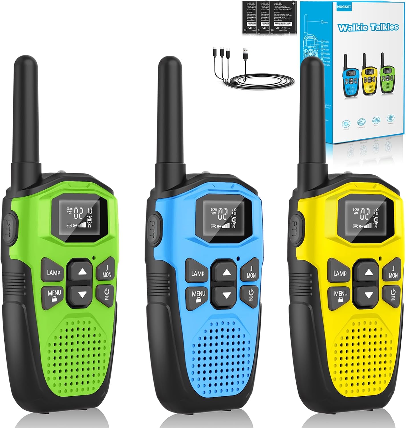 Walkie Talkies for Adults Long Range 3 Pack, NXGKET Rechargeable Kids Walky Talk...