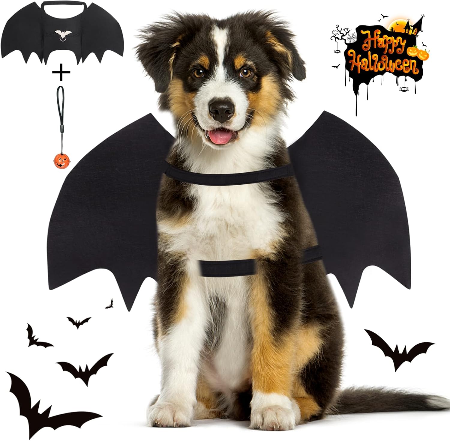 Vivifying Dog Bat Wings, Dog Halloween Costumes for Medium Dogs with Pumpkin Bel...