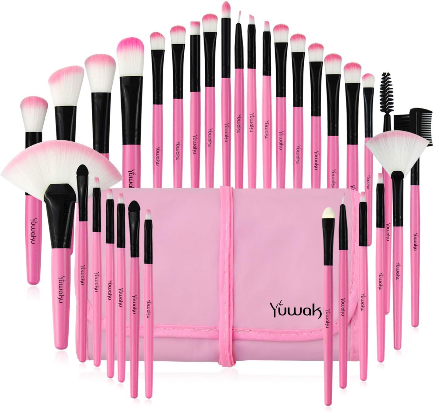 Yuwaku Pink Makeup Brush Set, 32pcs Premium Synthe...