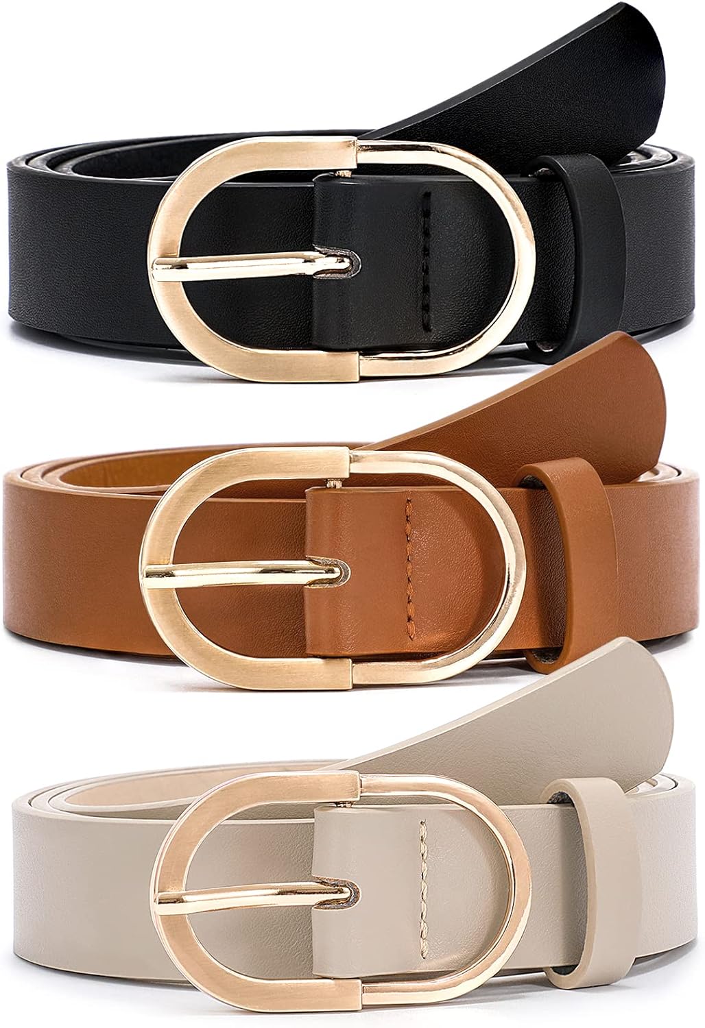 JASGOOD 2 Pack Women's Leather Belts for Jeans Pants Fashion Gold Buckle Ladies...