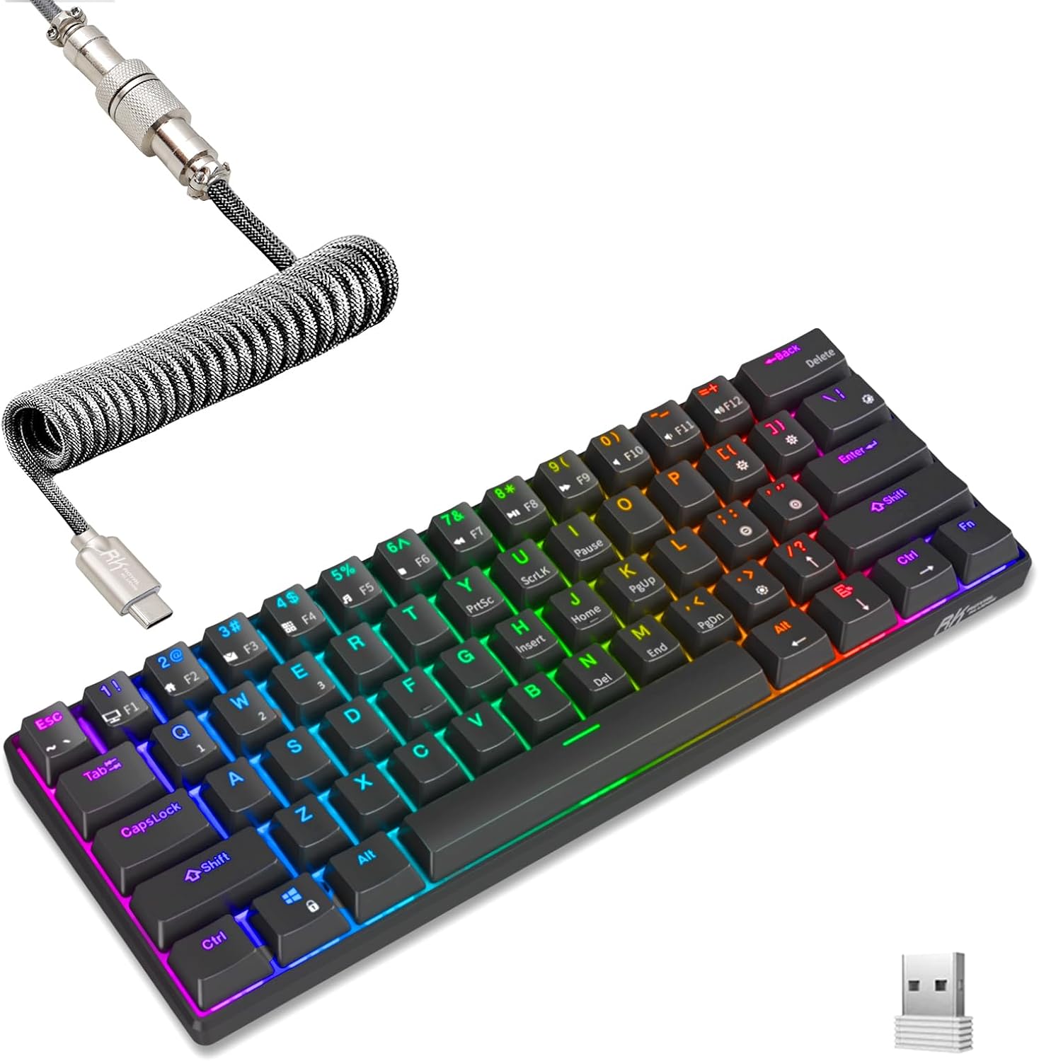 RK ROYAL KLUDGE RK61 60% Mechanical Keyboard with Coiled Cable, 2.4Ghz/Bluetooth...