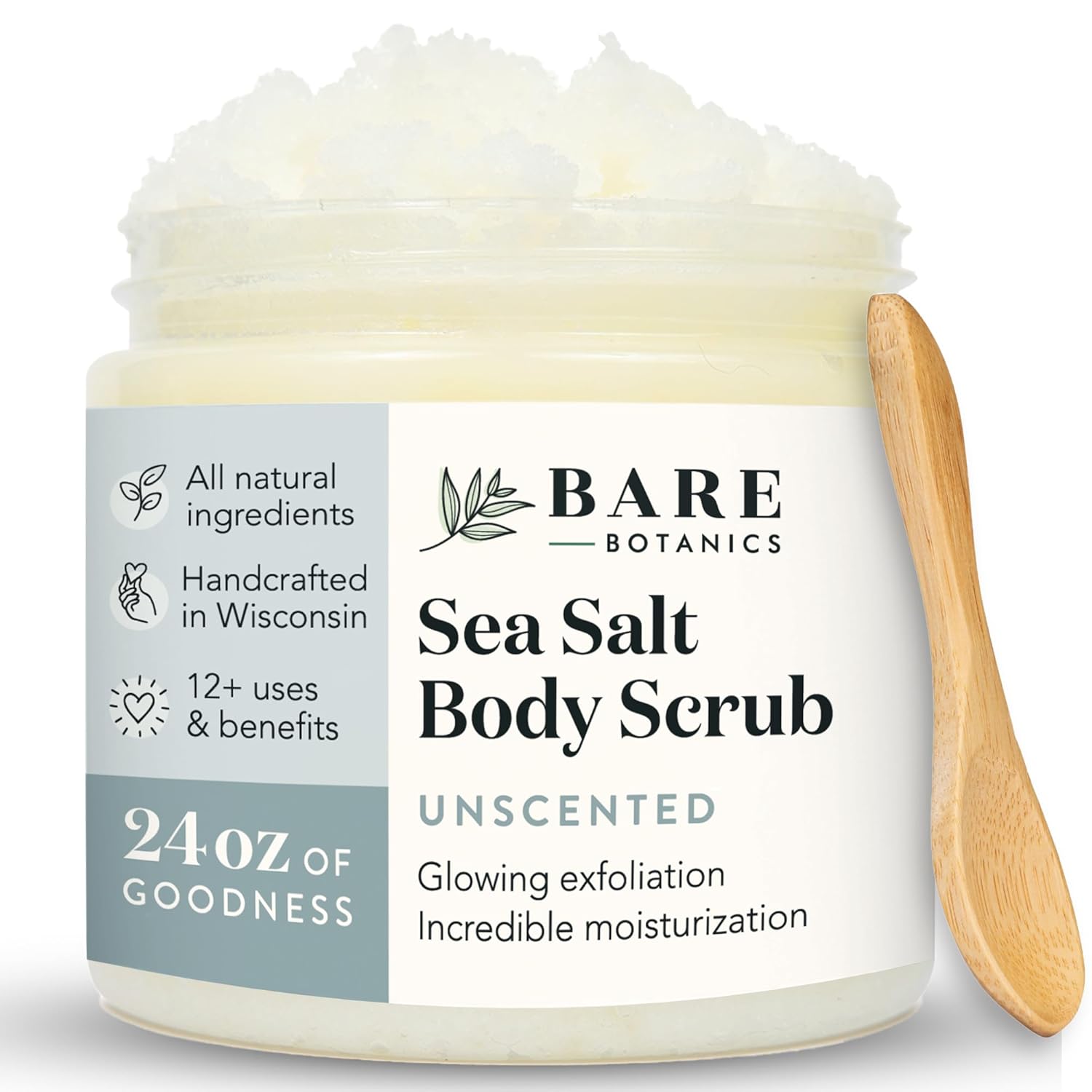 Bare Botanics Unscented Body Scrub, Unique All Natural Body Scrub with Skin Lovi...