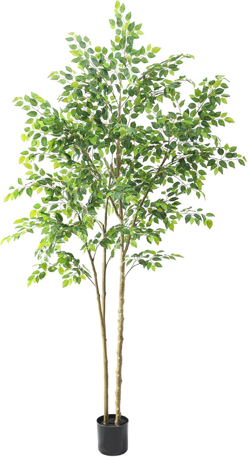 Tall Ficus Tree Artificial，8ft(96in) Realistic Texture Potted Faux Ficus Tree，...
