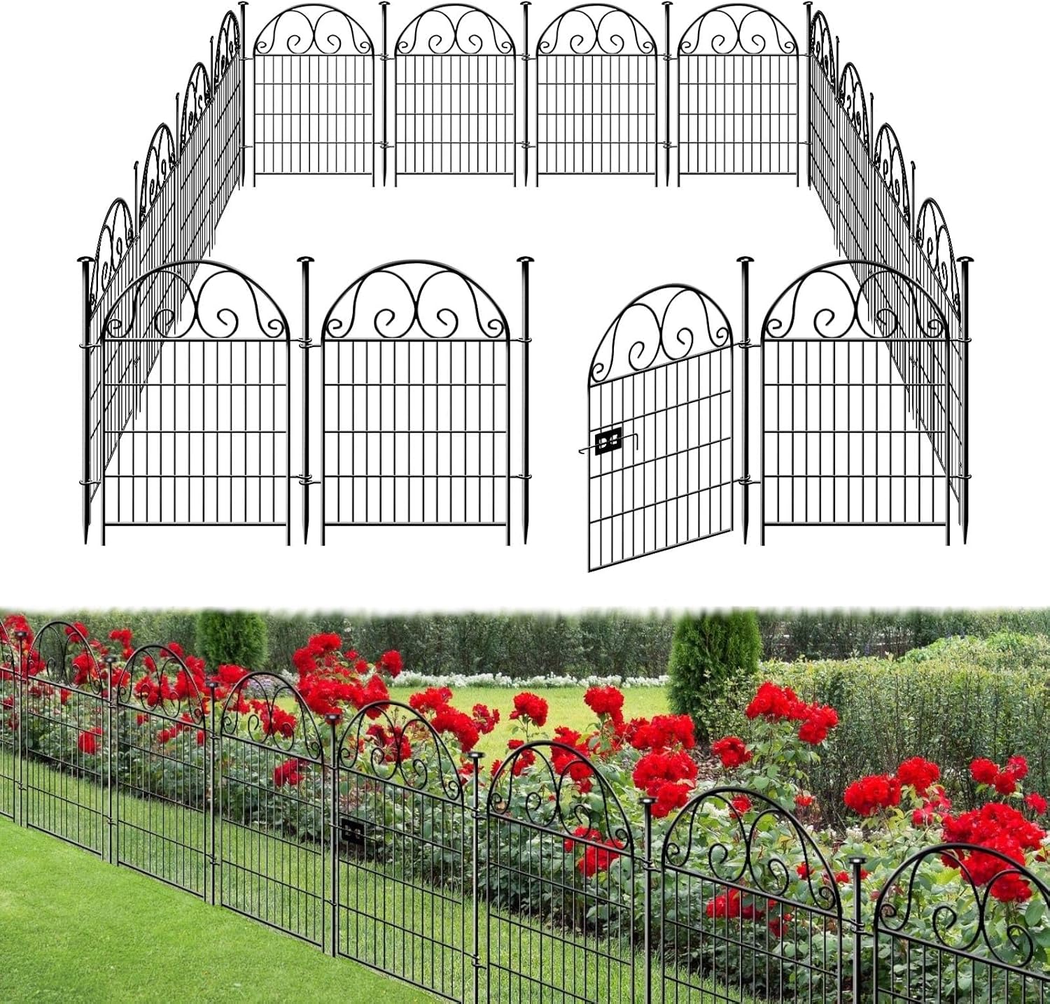 Tall Garden Fence Animal Barrier with Gate, 36 in(H) 14 Panels Garden Fences and...