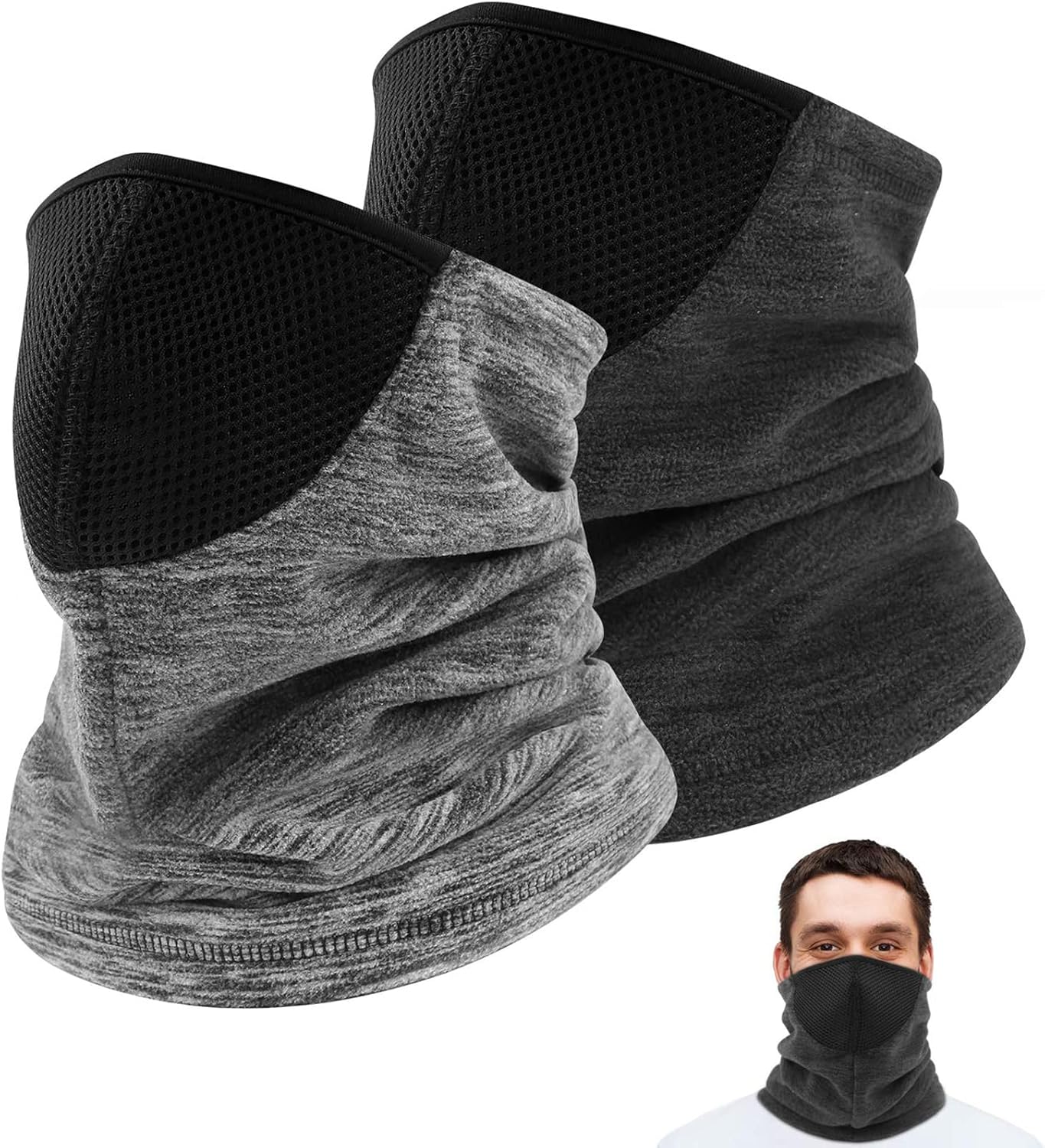 COOLOO 2 Pack Neck Warmer, Fleece Windproof Snood Neck Gaiter for Men Women Adju...