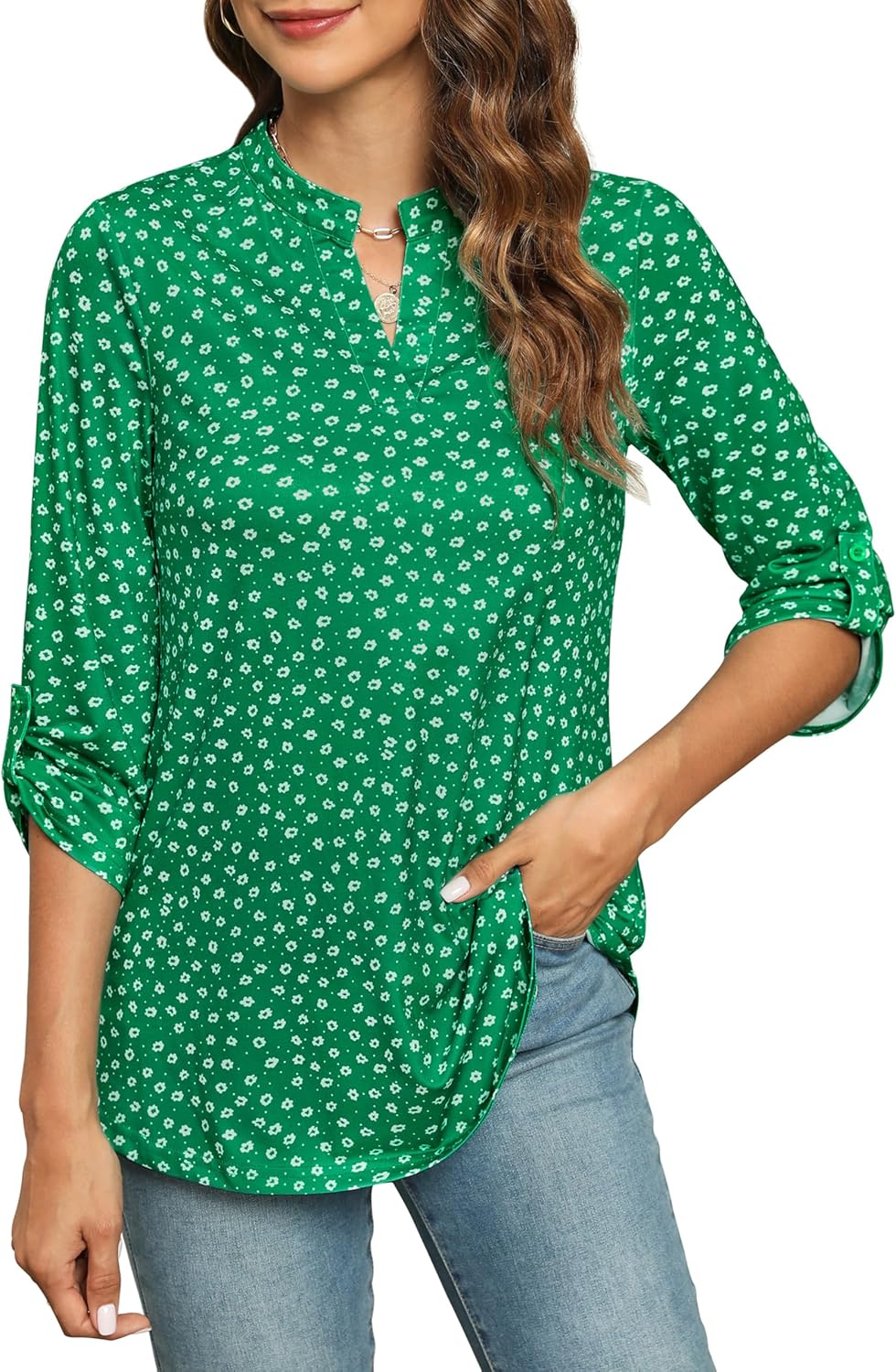 Zattcas Womens Floral Printed Tunic, Special Tunic Shirts with 3/4 Roll Sleeve,...