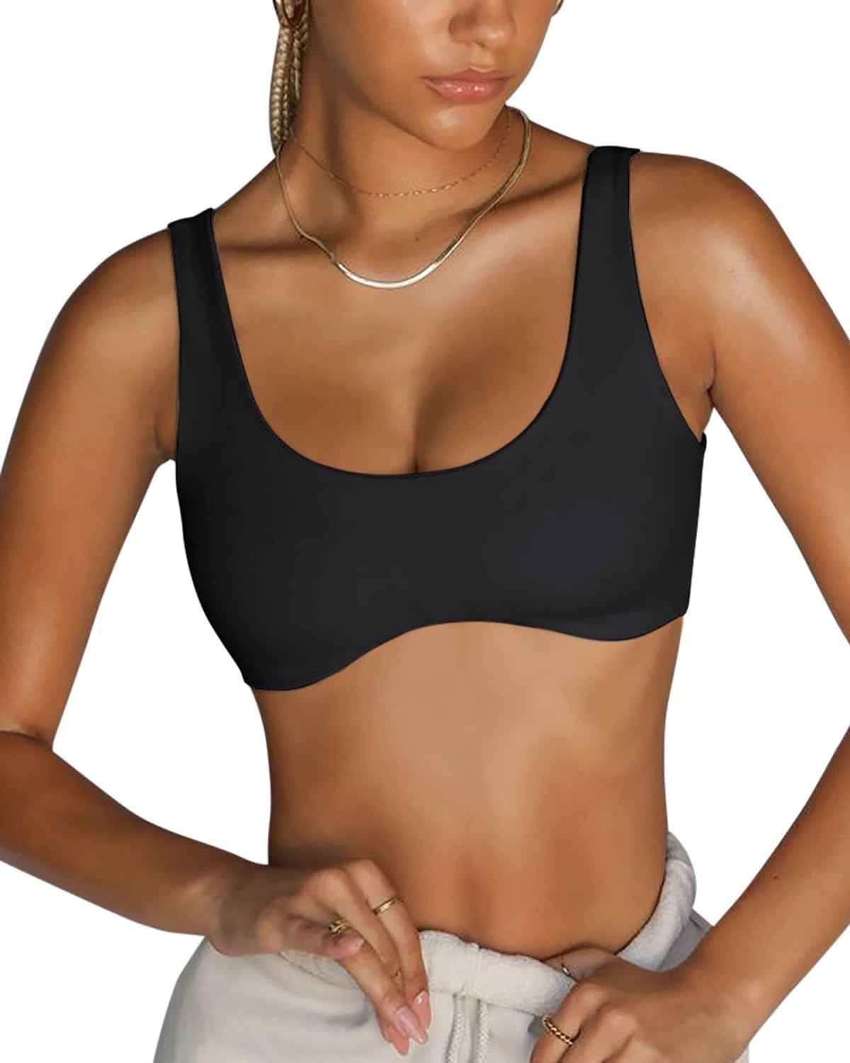 LASLULU Sexy Sports Bras for Women Scoop Neck Sleeveless Padded Bra Workout Yoga...