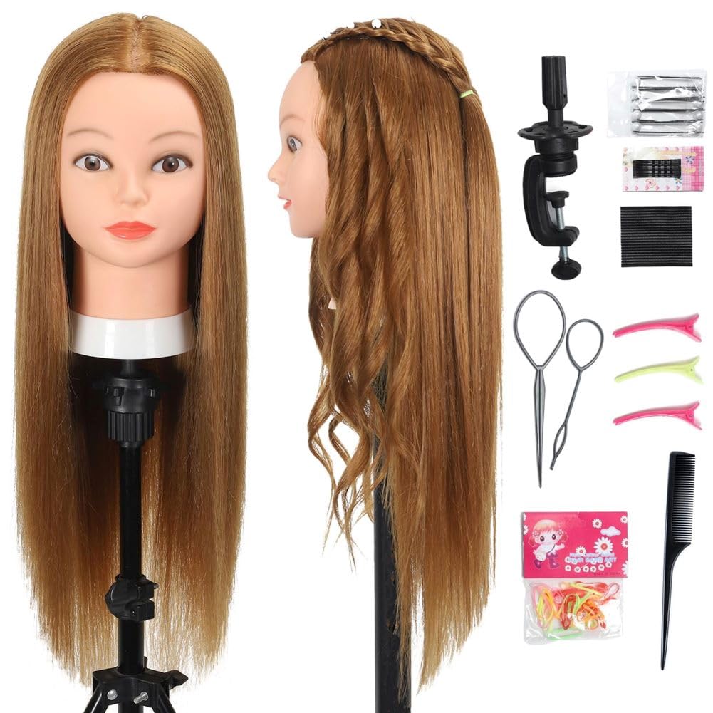 Mannequin Head with Hair, Special 80% Human Hair Straight 26"-28" Doll Head, Inn...