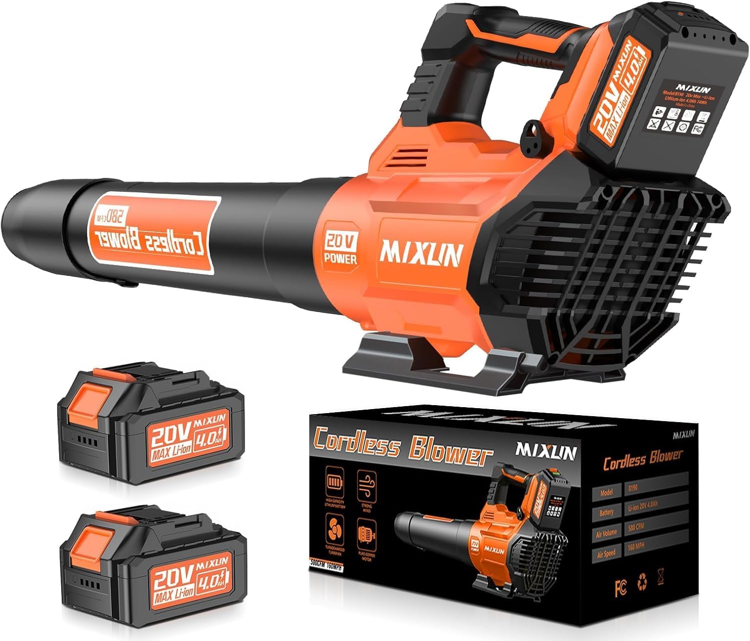 Leaf Blower Cordless - 580CFM/160MPH Electric Leaf Blower, 2 X 4.0Ah Battery and...