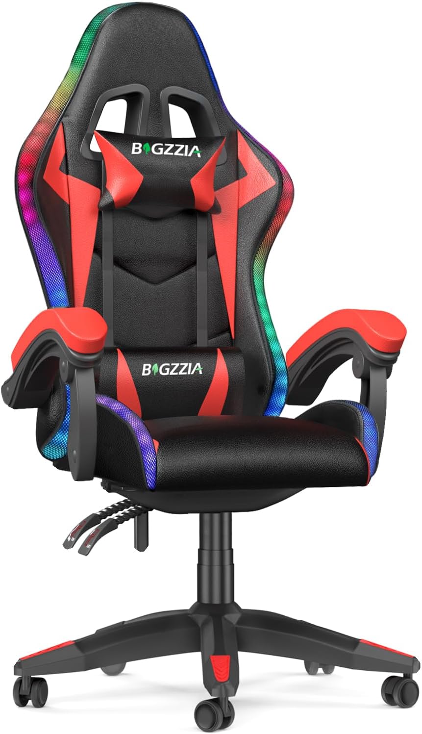 bigzzia RGB Gaming Chair with LED Lights and Ergonomic Computer Chair Reclining...