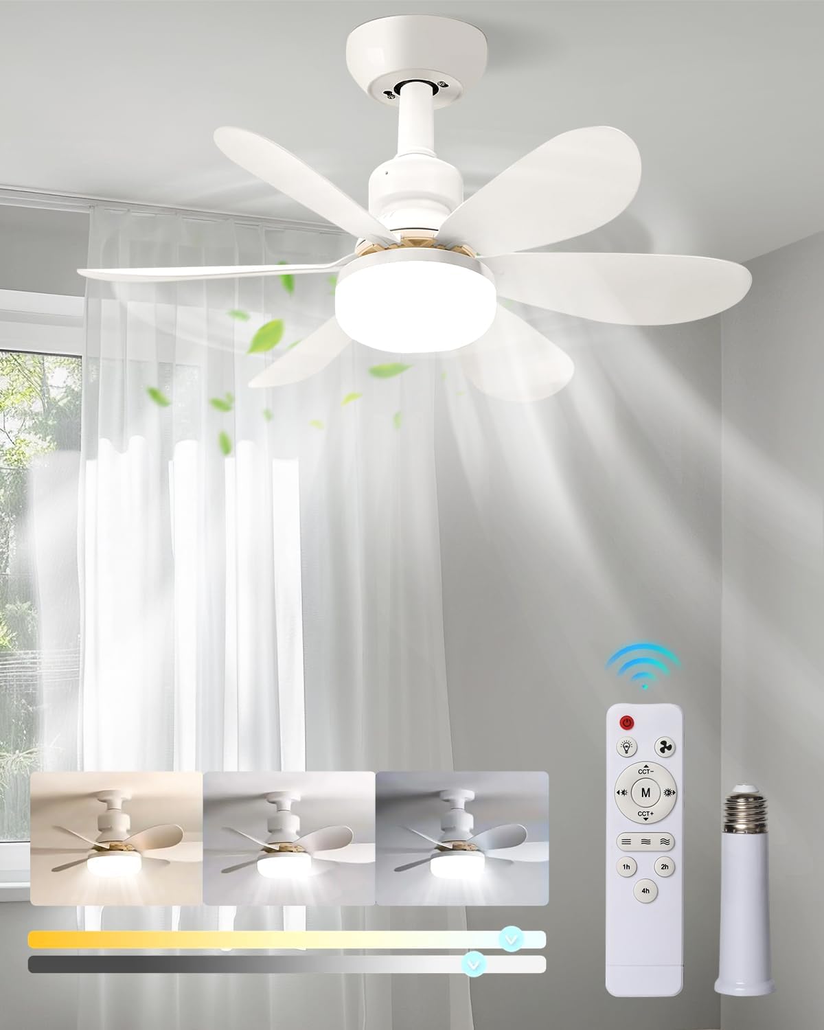 Socket Fan Light with Remote,20.5 Inch Screw Ceiling Fans with Lights,E26 Base L...