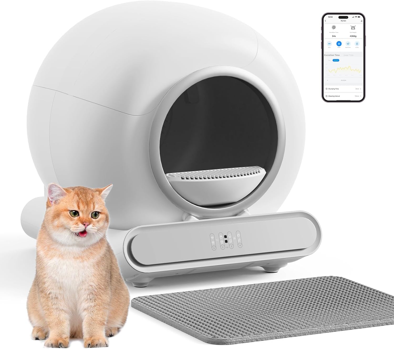 Self Cleaning Cat Litter Box, Automatic Cat Litter Box with Mat & Liners, 65L+9L...
