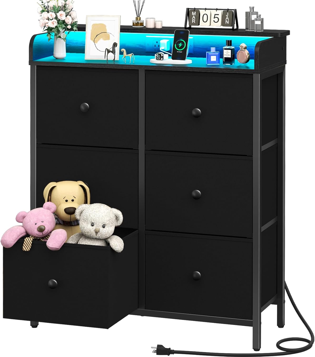 Yoobure Dresser for Bedroom with Charging Station, 6-Drawer Chest Furniture with...