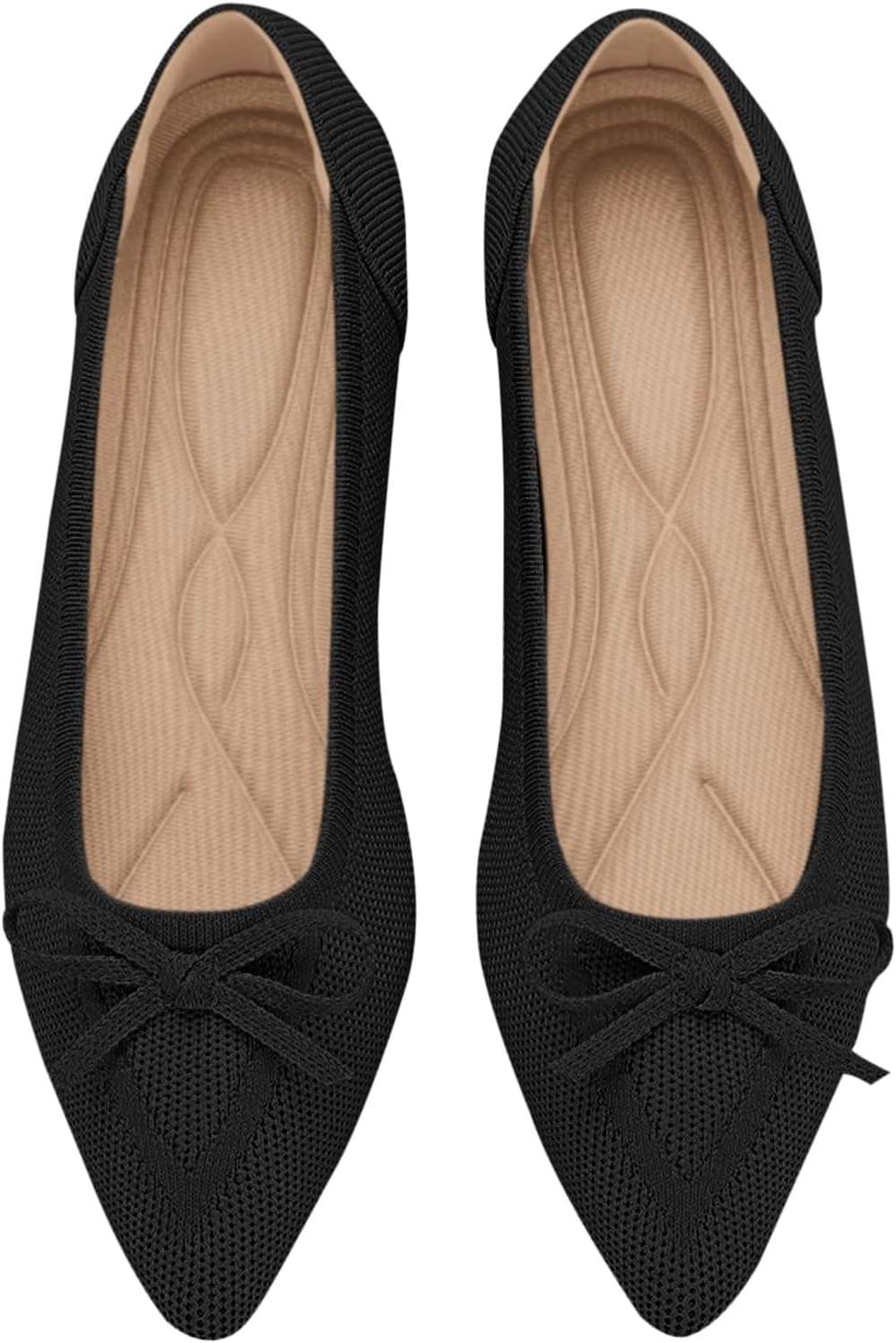 Women's Flats Pointed Toe Bow Knit Ballet Shoes Comfortable Dressy Mesh Slip On...