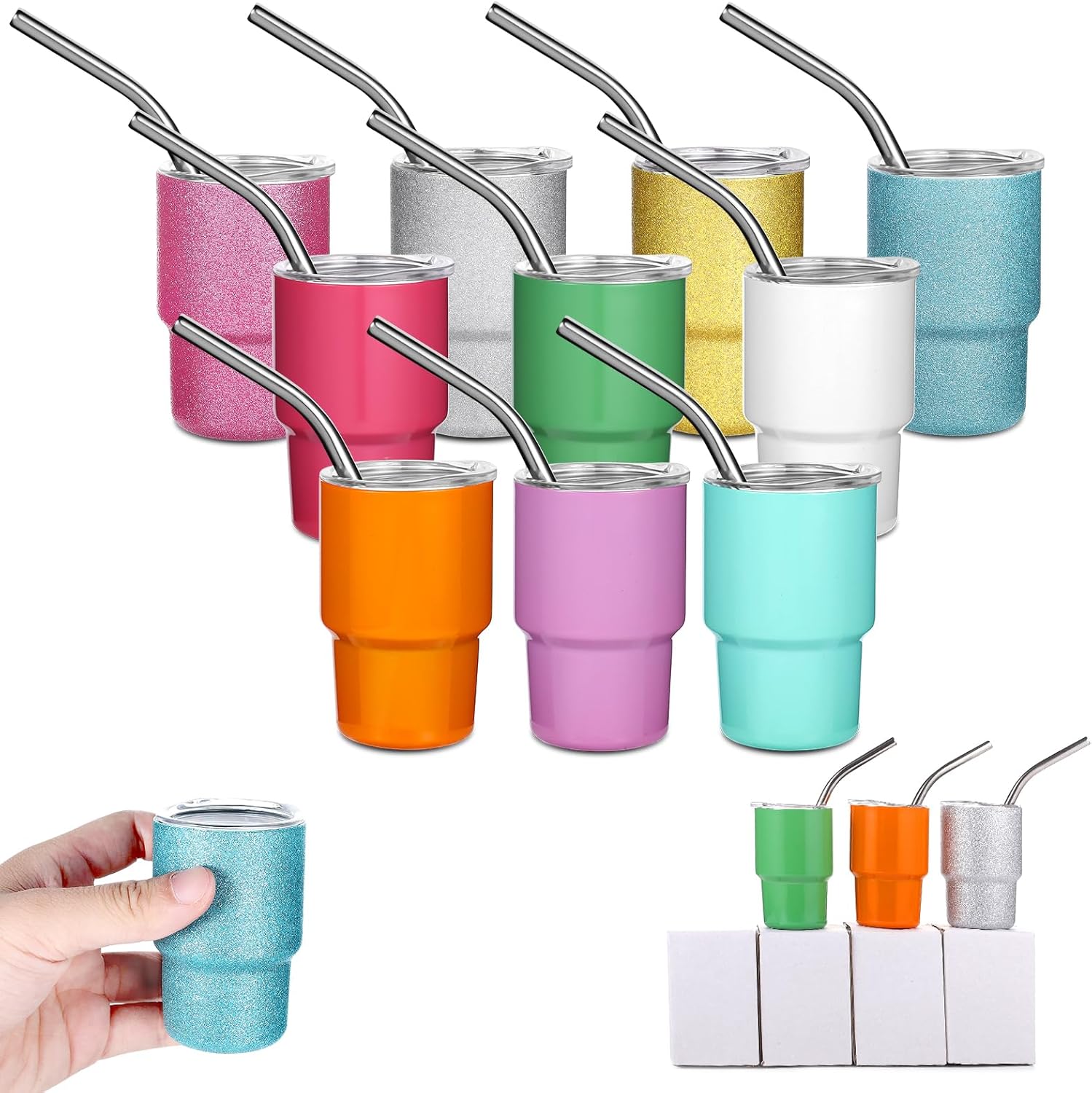 Needbrock 10 Pcs Mini Tumbler Shot Glass with Straw, 3oz Sublimation Shot Glass...