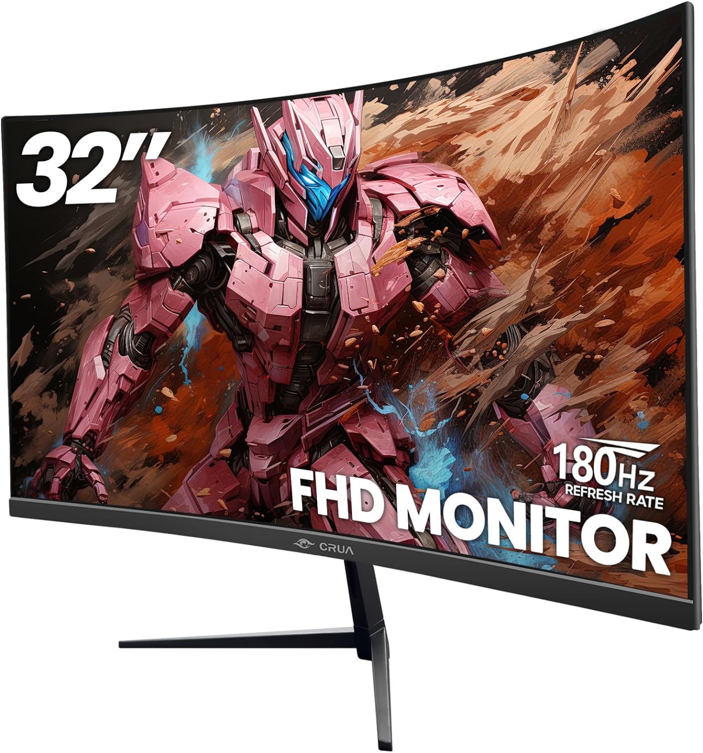 CRUA 32Inch Gaming Monitor, FHD(1920 * 1080P) VA Screen 144Hz/180Hz Curved Monit...