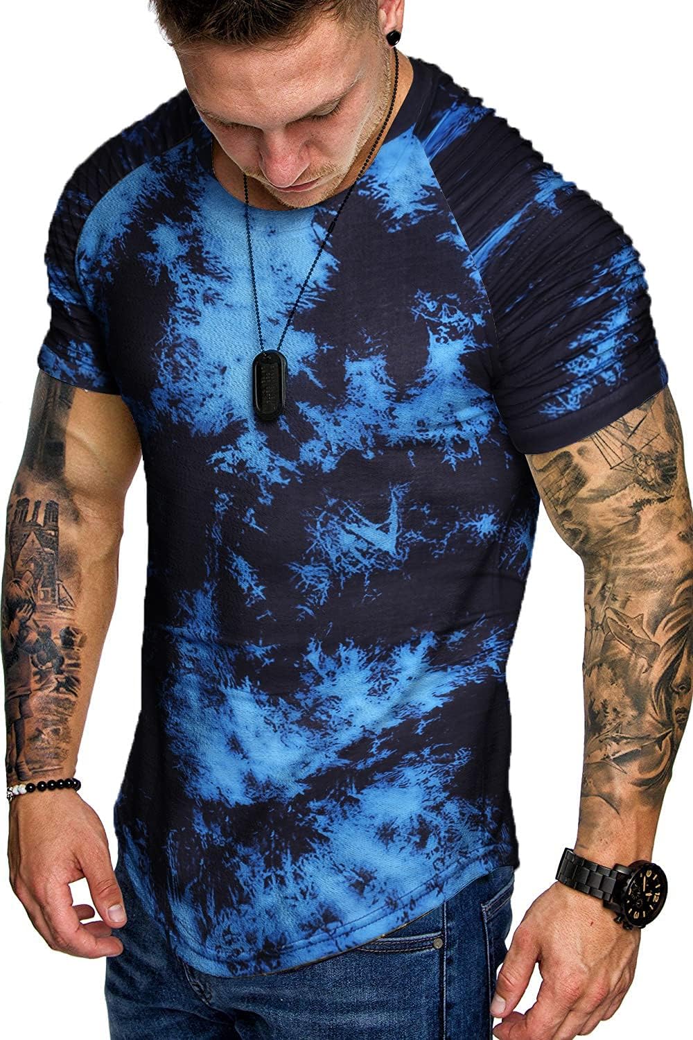 COOFANDY Men's Muscle T-Shirt Pleated Raglan Sleeve Bodybuilding Gym Tee Short S...