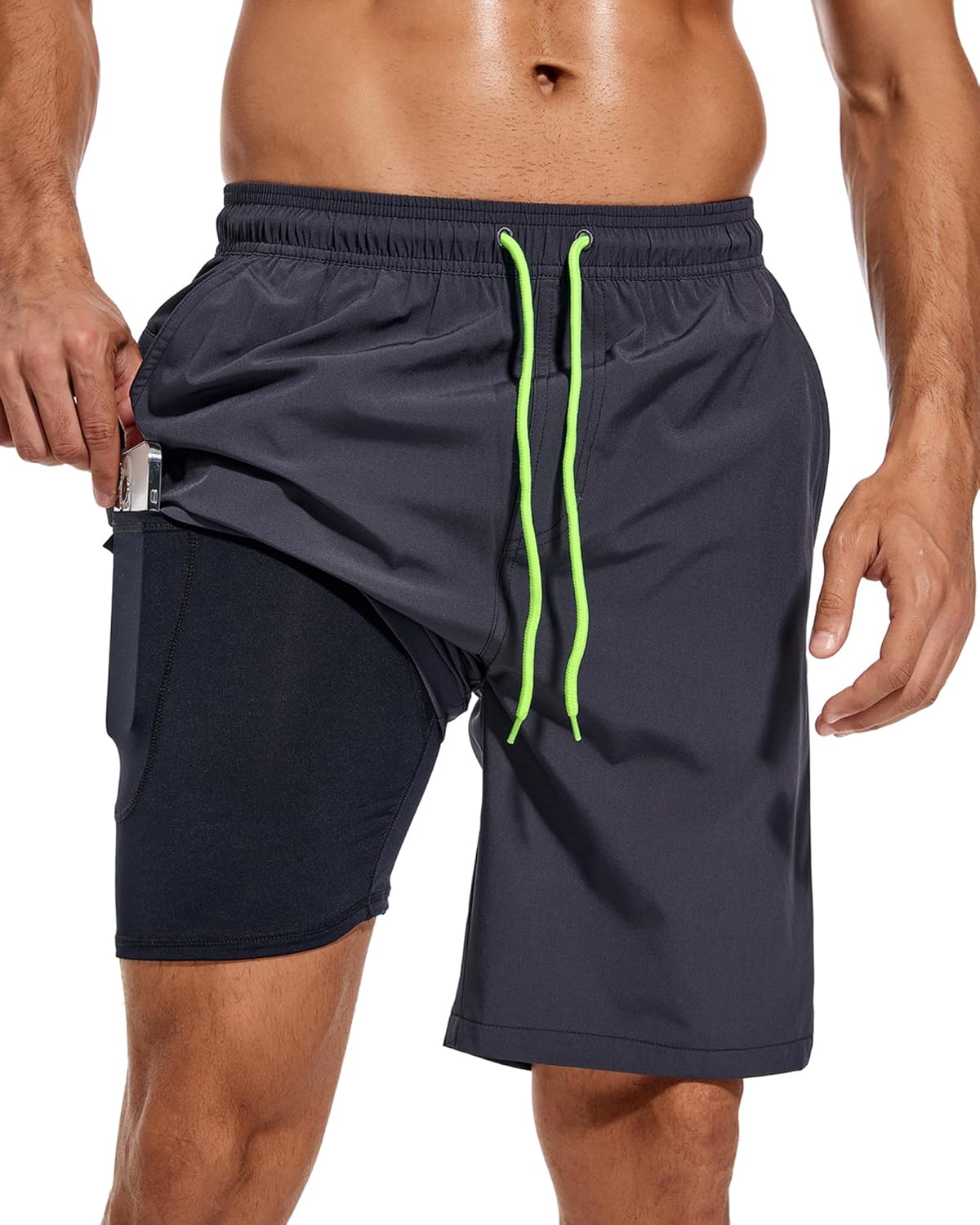 difficort Mens Swim Trunks Quick Dry Bathing Suit 9 inch Inseam Board Shorts wit...