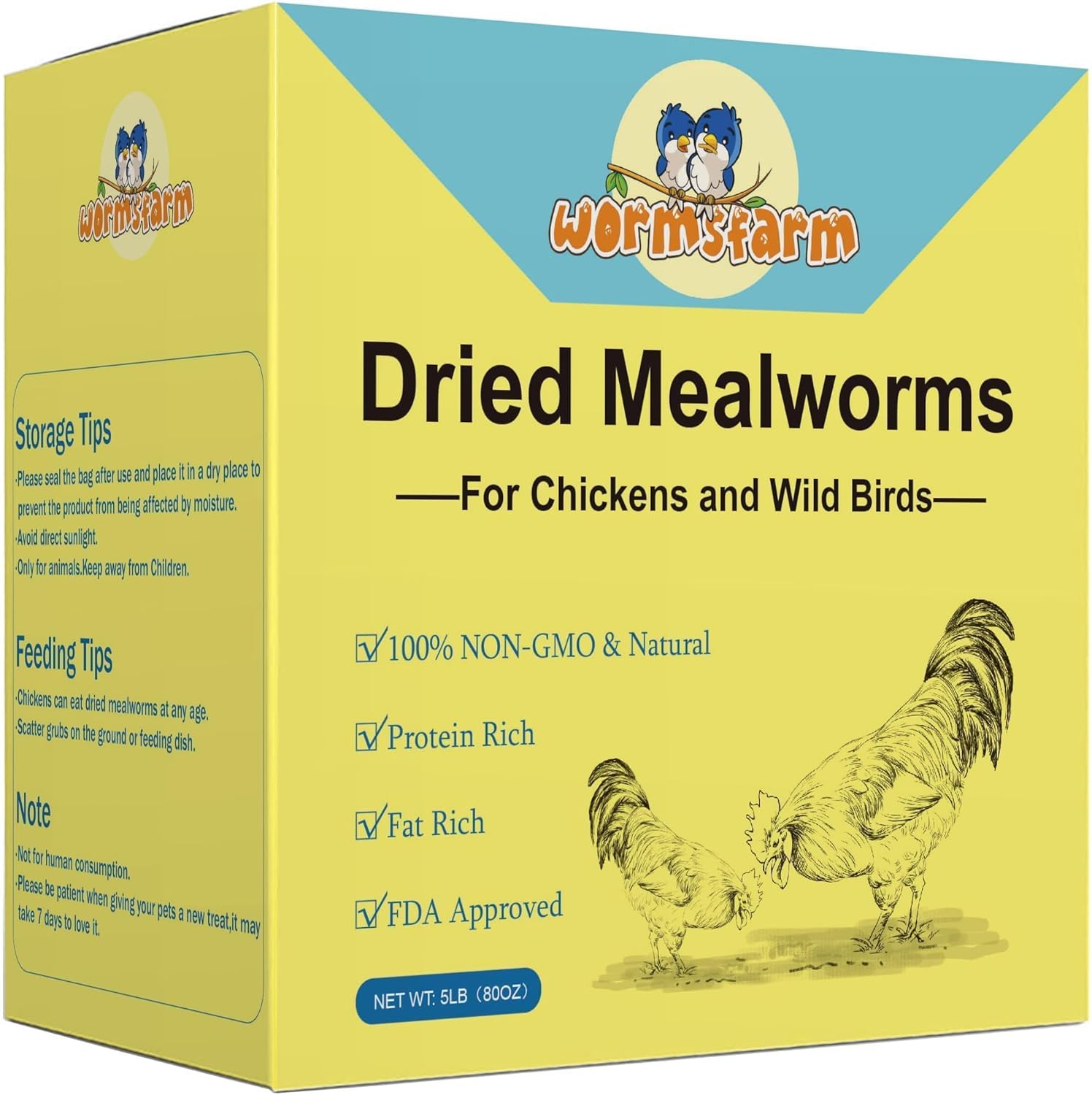 5lb Dried Mealworms for Chickens Treats for Laying hens,Blue Birds,Ducks,Fish,Tu...