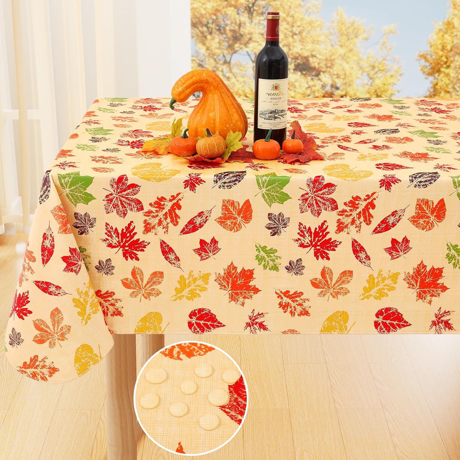 Smiry Fall Rectangle Table Cloth, Waterproof Vinyl Tablecloth with Flannel Backi...