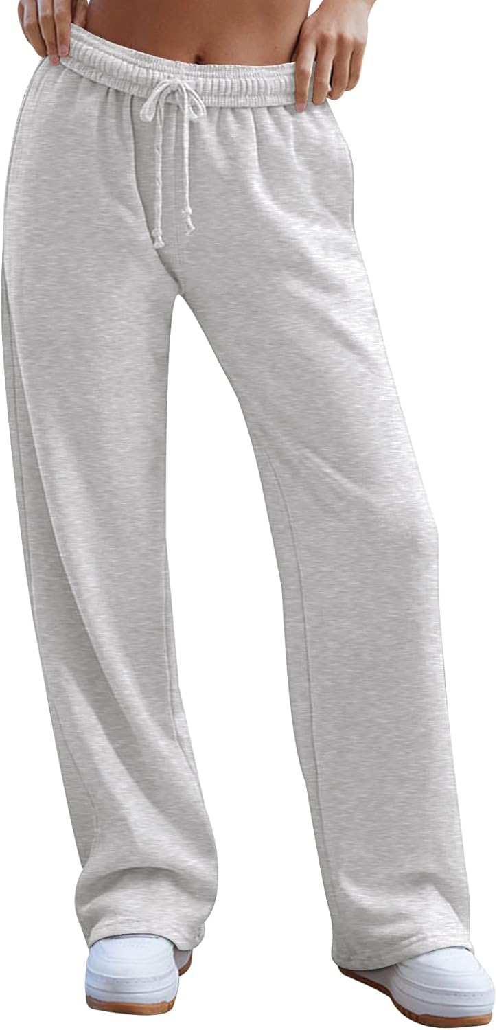 HeSaYep Women's Wide Leg Sweatpants 2024 Trendy Interior Drawstring Baggy Sweatp...