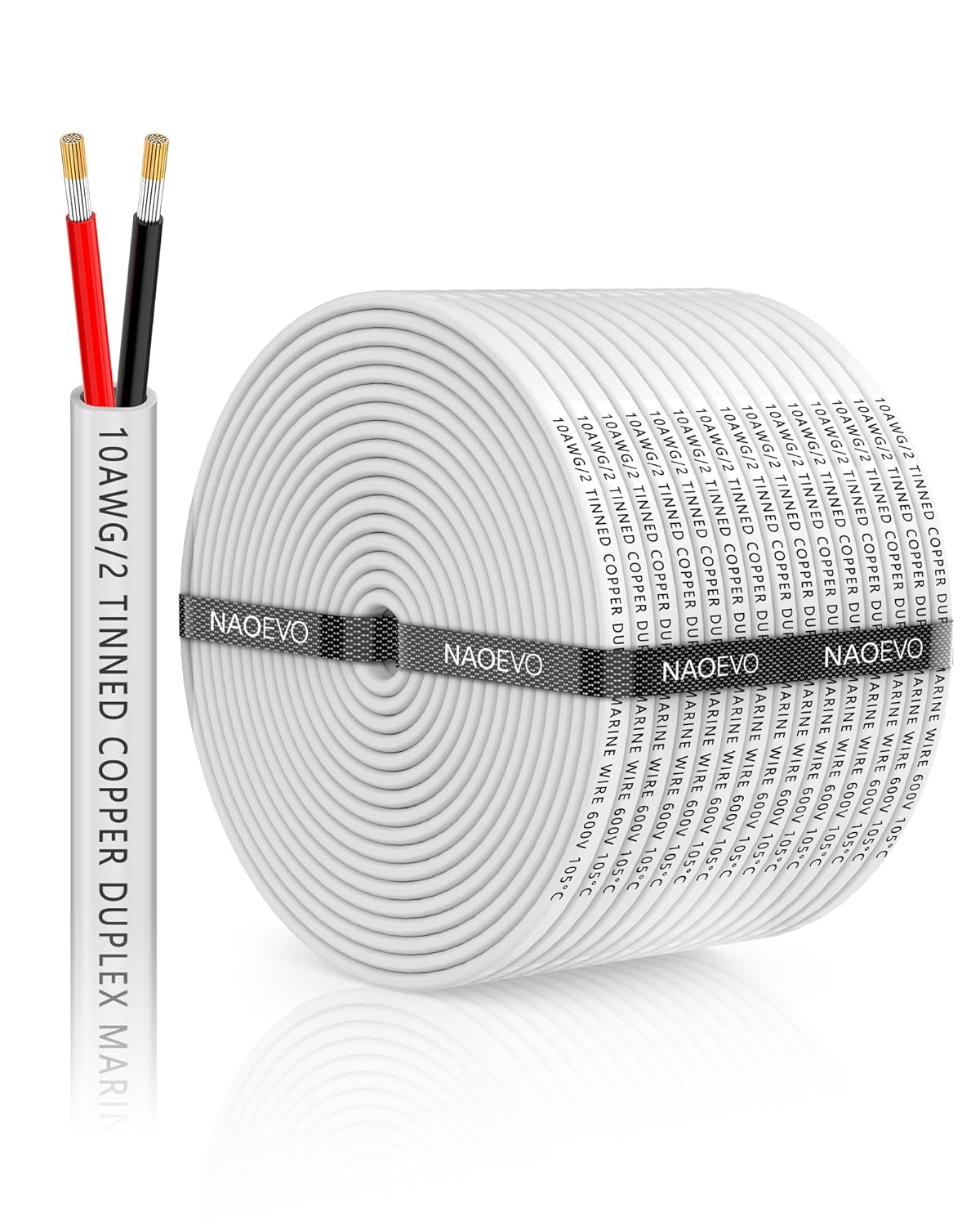 NAOEVO 10 Gauge Marine Wire Duplex Marine Grade Wire, 10 AWG Wire Stranded PVC B...